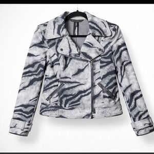 White House Black Market Womens 6 Moto Jacket Grey Black Tiger Grunge NWT $160